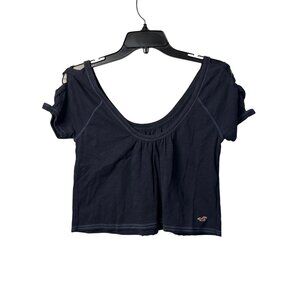 Hollister Y2K Womens Small Navy Blue V Neck Crop Top Empire Waistline Style Fit